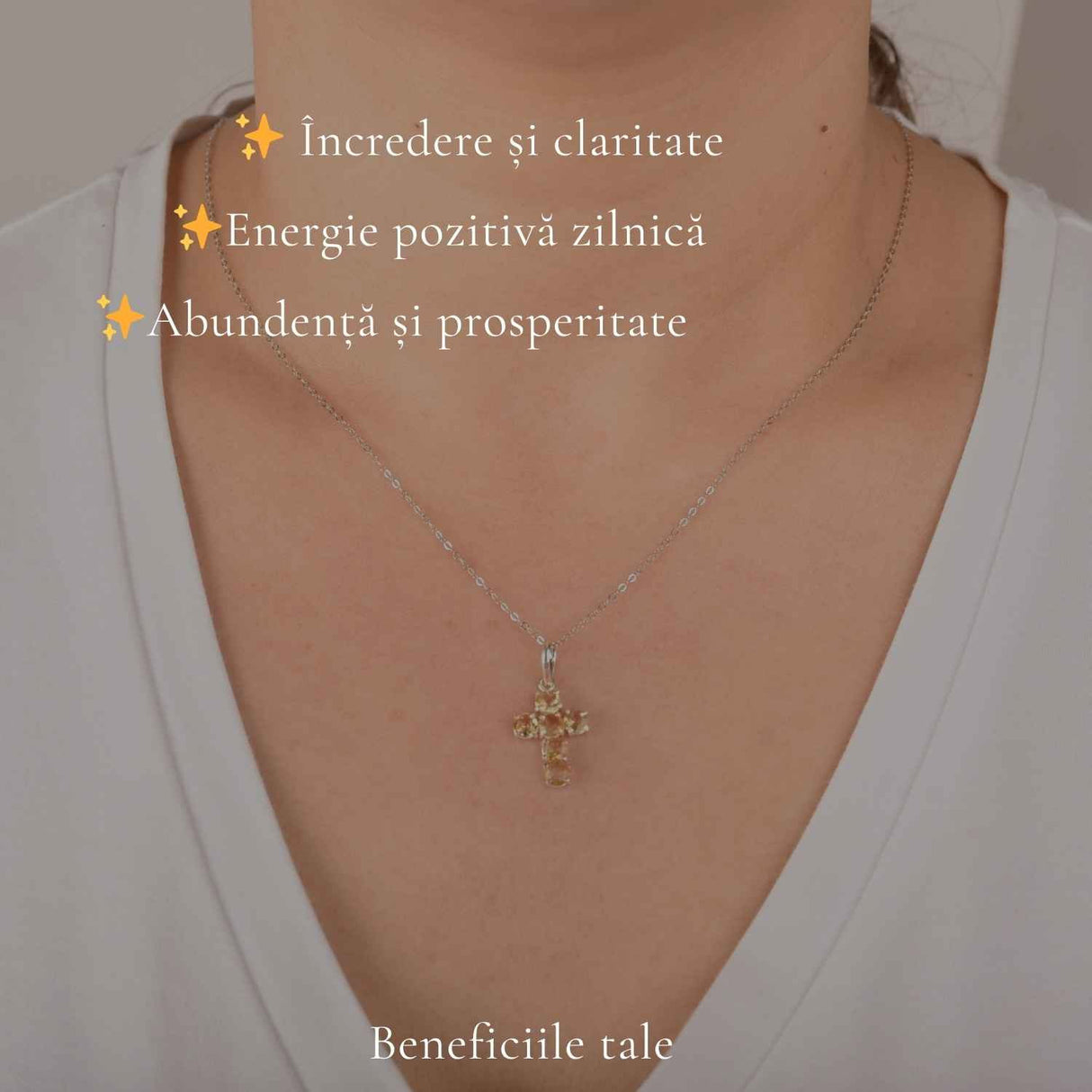 Colier Argint 925 cu Citrin Fatetat Cruce – Energie si Protectie Pozitiva