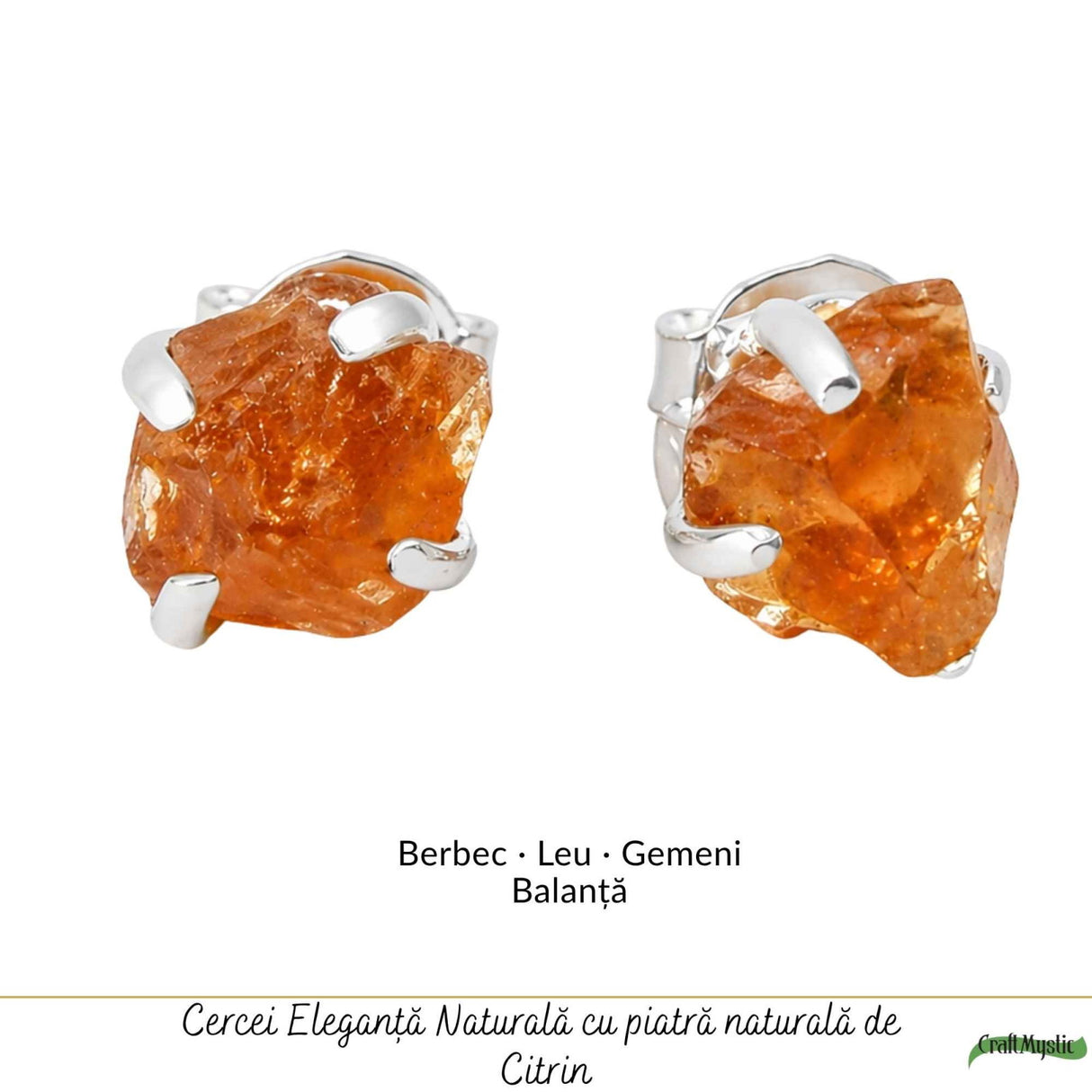 Cercei Argint 925 cu Citrin Brut – Energie Pozitiva si Abundenta Naturala