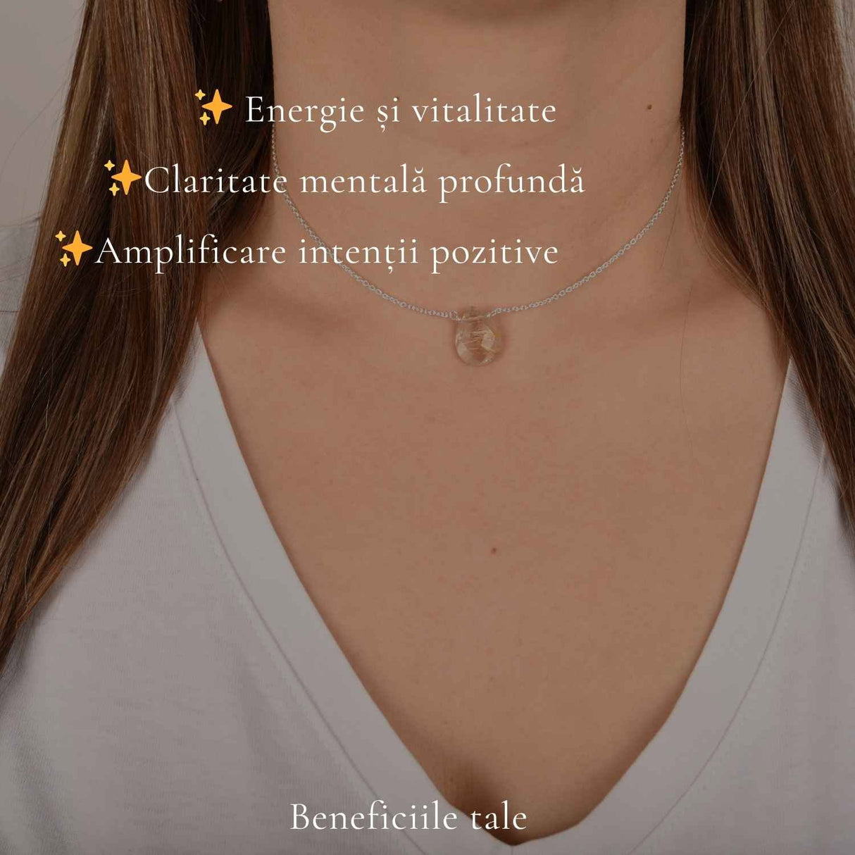 Colier argint 925 cu rutil auriu lacrima – claritate si energie interioara