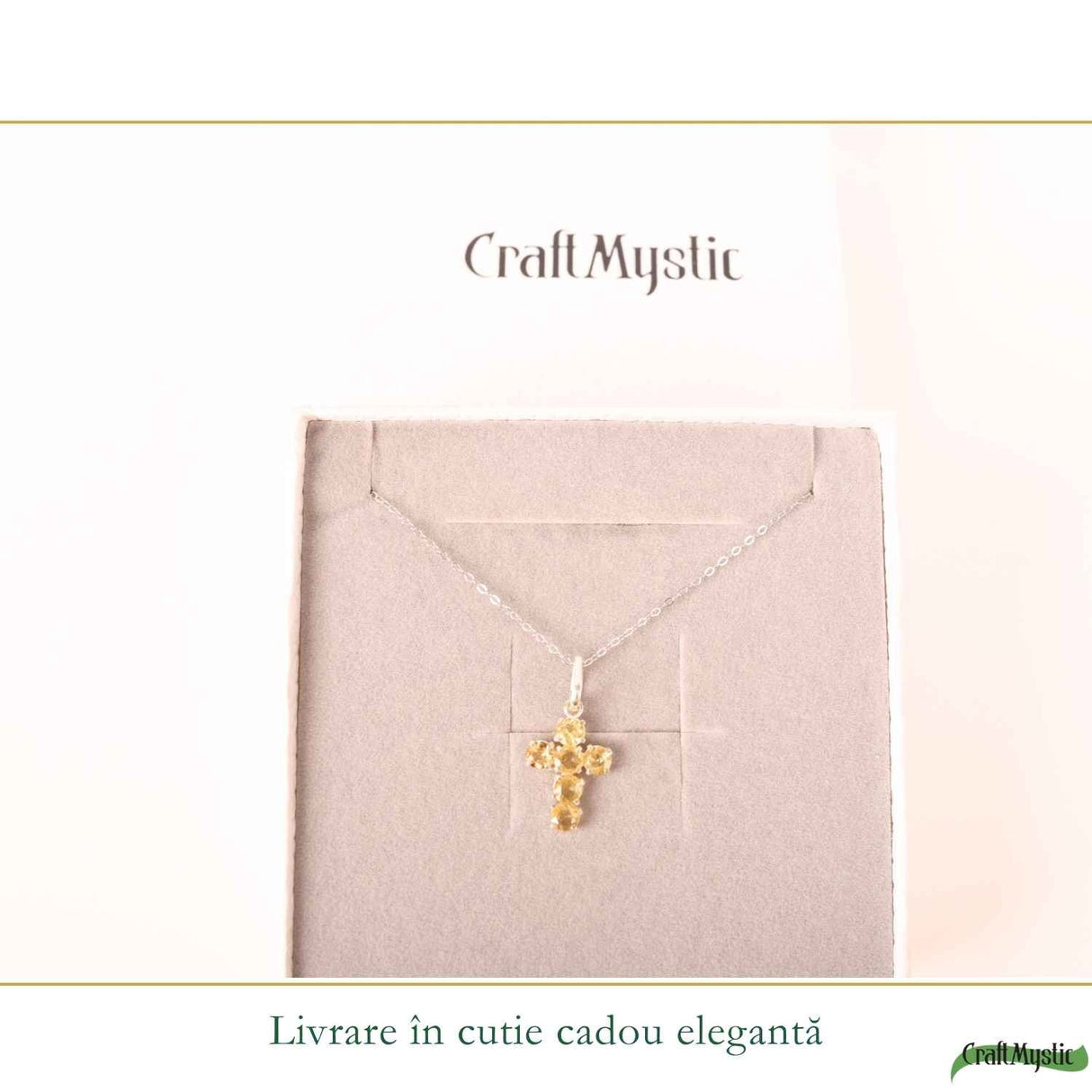 Colier Argint 925 cu Citrin Fatetat Cruce – Energie si Protectie Pozitiva