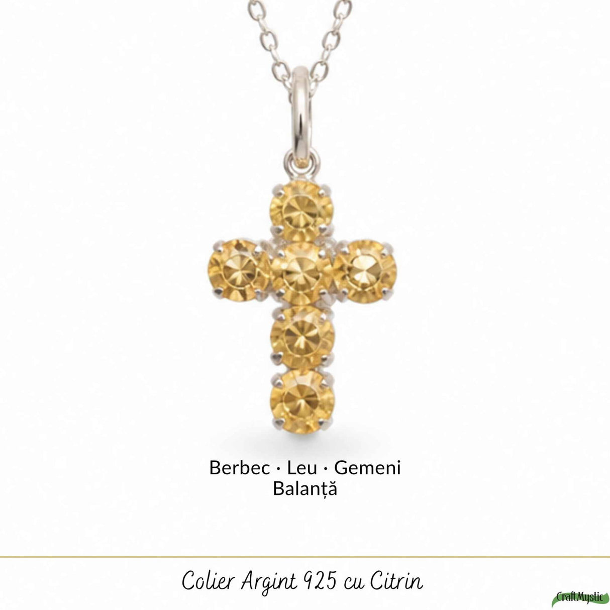Colier Argint 925 cu Citrin Fatetat Cruce – Energie si Protectie Pozitiva