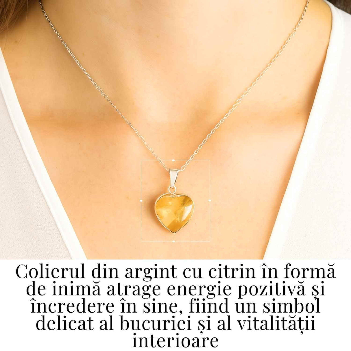Energie si Bucurie Zilnica - Colier Inima cu Citrin si Argint 925