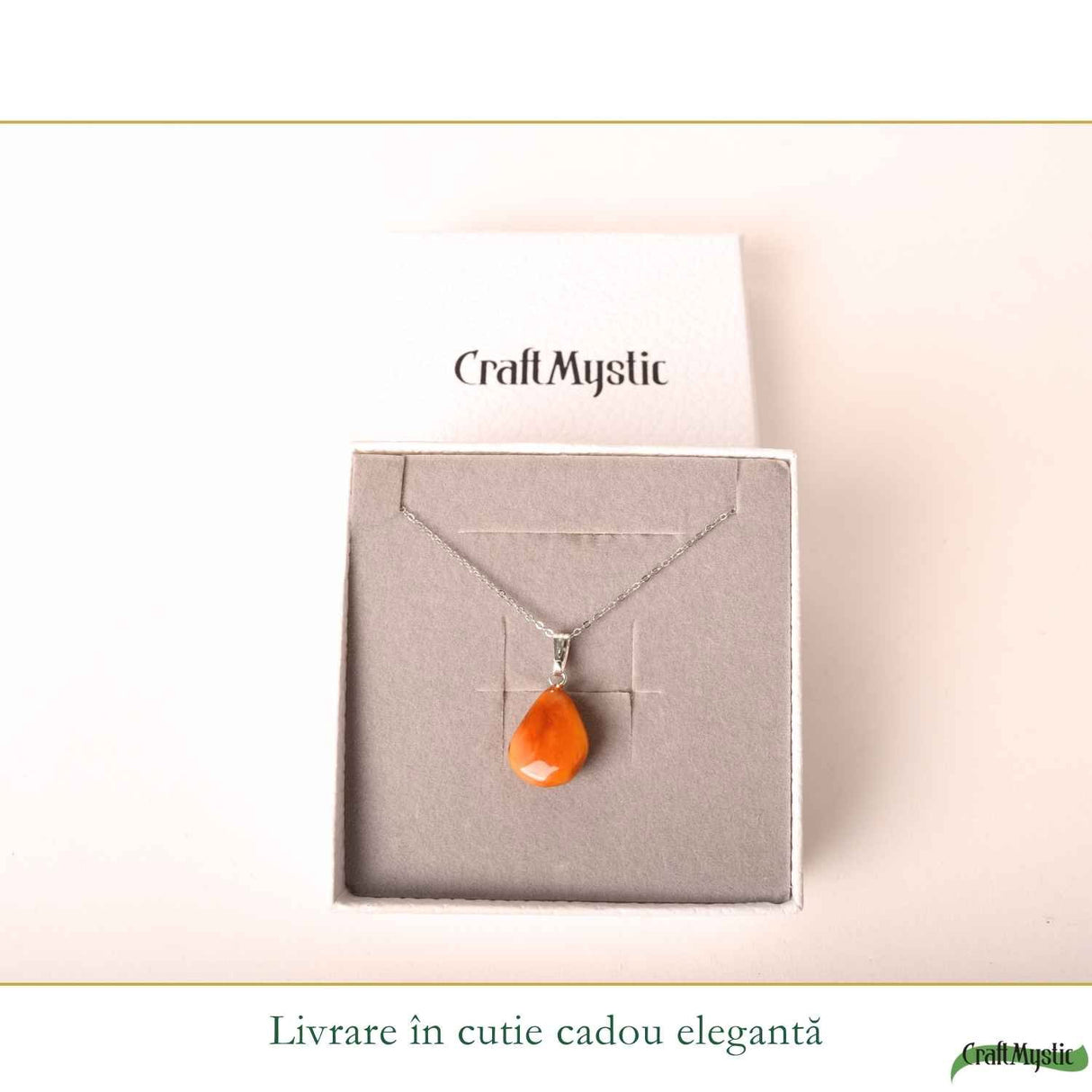 Colier cu Chihlimbar Natural Lacrima si Lant Argint 925 – Energie Calda si Eleganta Delicata
