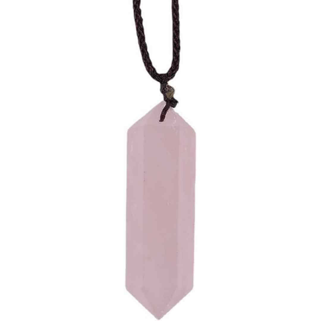 Colier cu cristal vindecator Labradorit 4-5 cm, in forma hexagonala cu dublu varf si saculet satin negru - pentru protectie, vointa si noroc