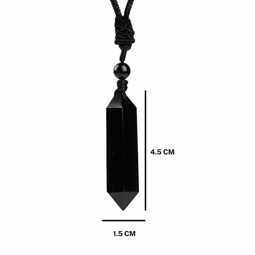 Colier cu cristal vindecator Obsidian Negru, in forma hexagonala cu dublu varf si franghie neagra ajustabila - pentru protectie, stabilitate si armonie