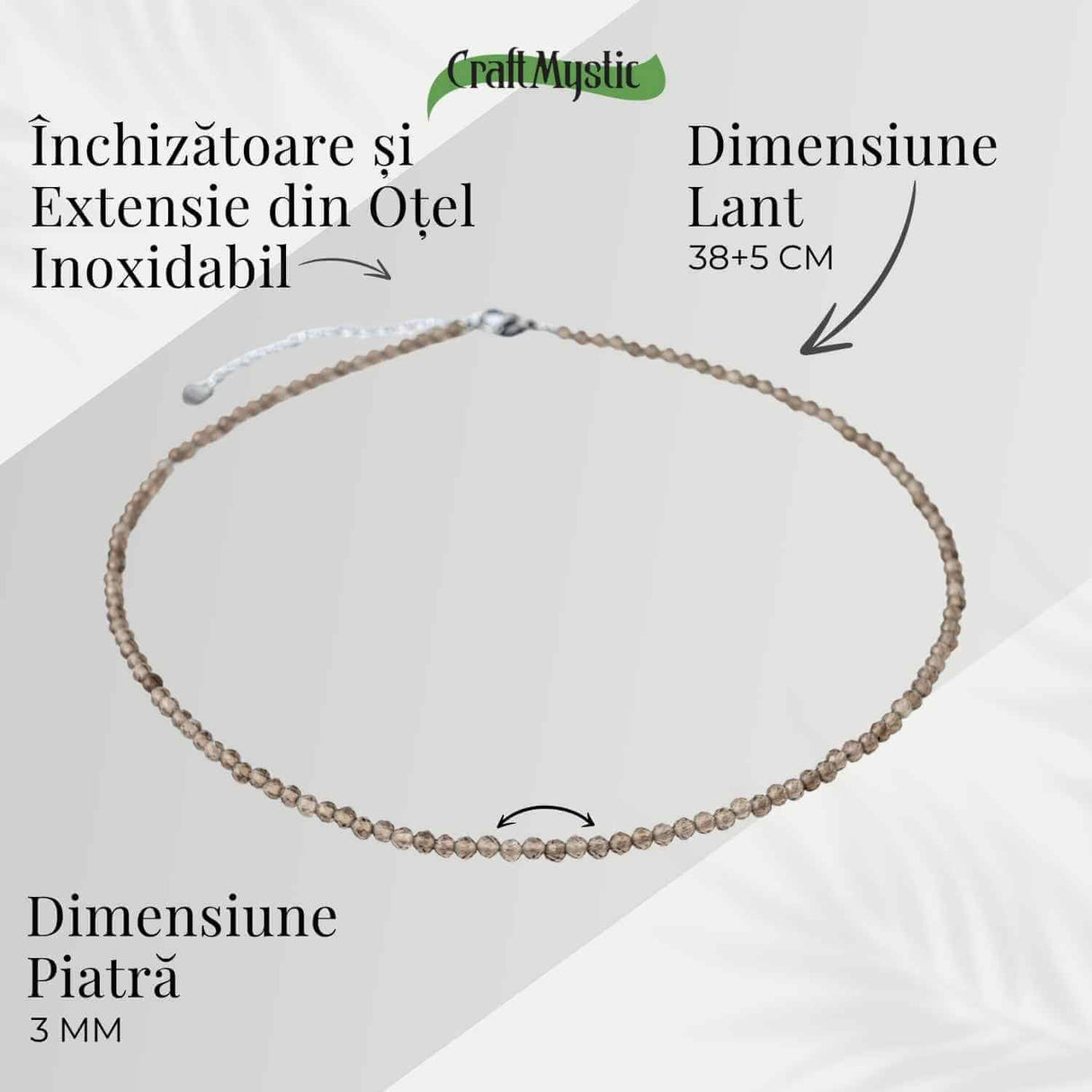 Colier cu Cuart Fumuriu Fatetat - Protectie, Claritate si Echilibru Emotional