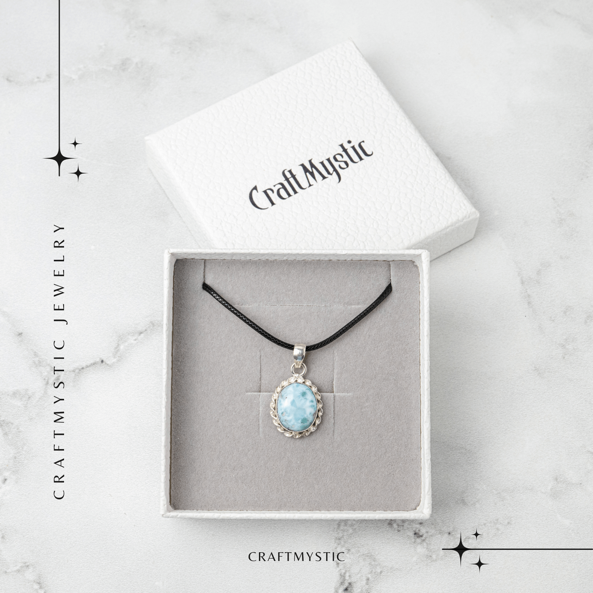 Colier Argintiu cu Larimar Natural Oval/Rotund - Liniste si Conexiune Spirituala