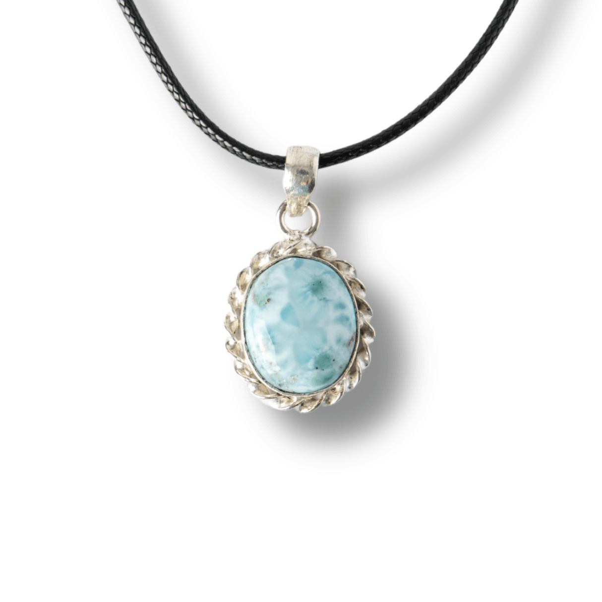 Colier Argintiu cu Larimar Natural Oval/Rotund - Liniste si Conexiune Spirituala