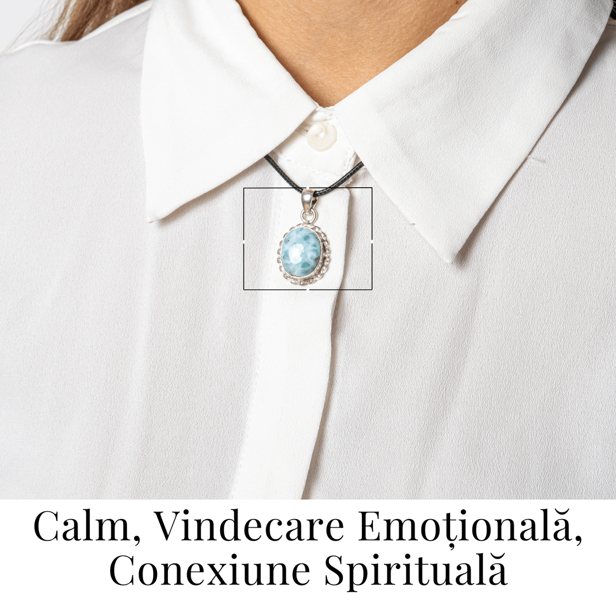 Colier Argintiu cu Larimar Natural Oval/Rotund - Liniste si Conexiune Spirituala