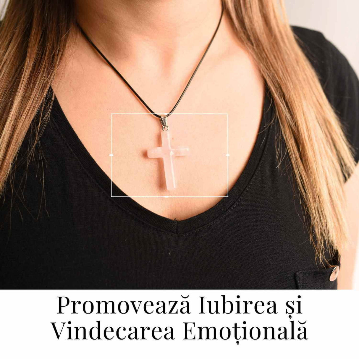Colier cu Cuart Roz Natural in forma de cruce - Iubire si vindecare emotionala