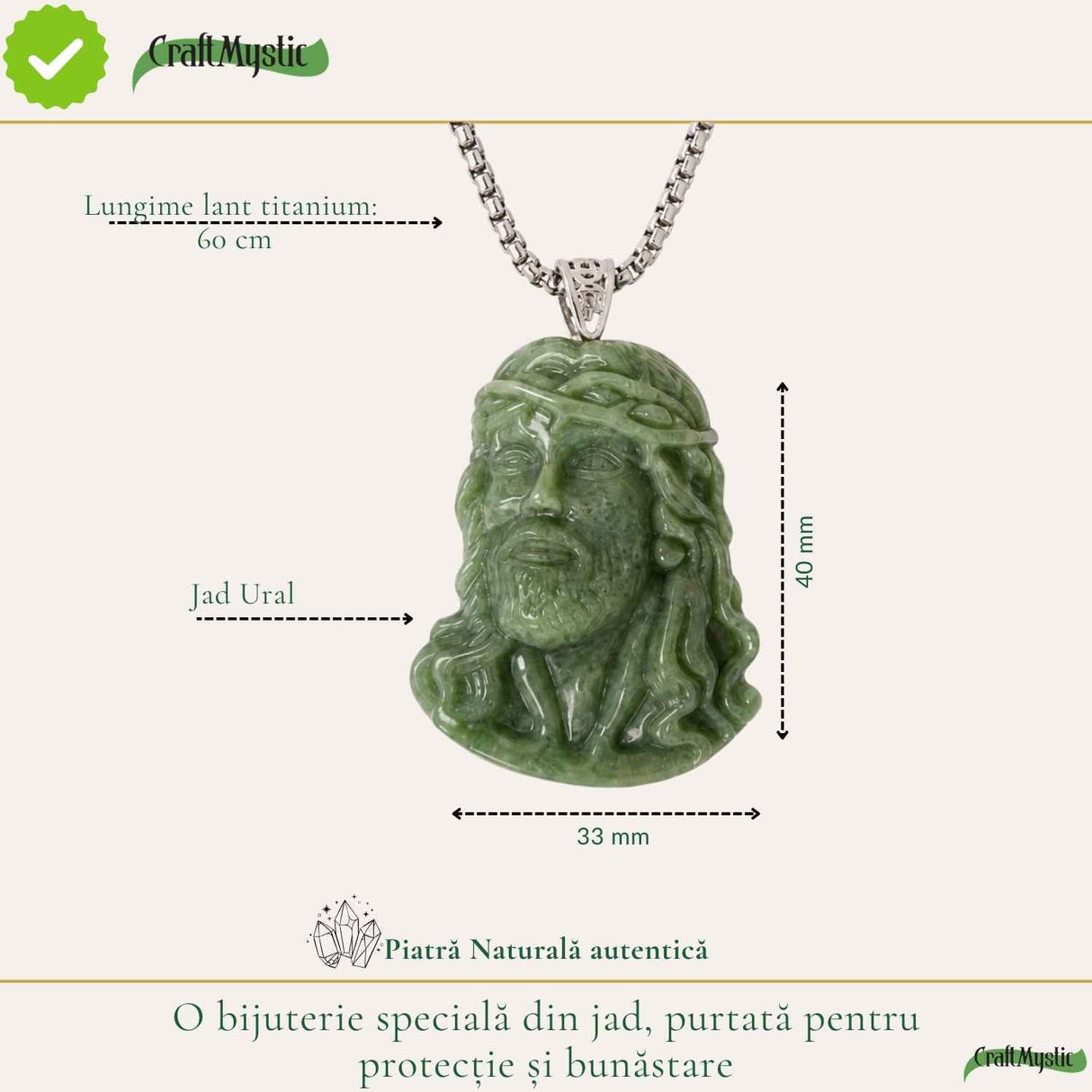 Colier cu Jad Natural cu Chipul lui Isus – Credinta, Armonie si Protectie