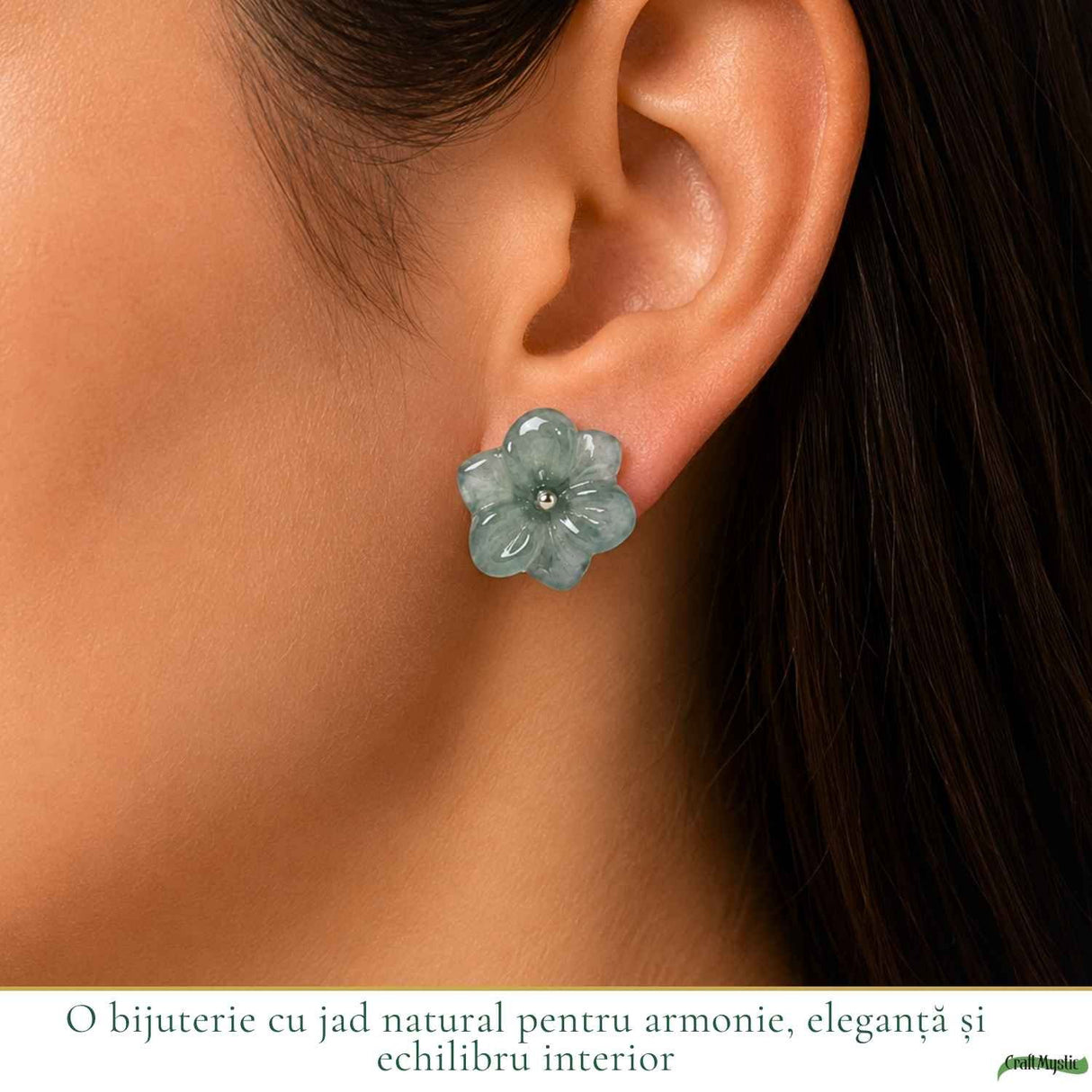 Cercei Argint 925 cu Jad Natural in Forma de Floare – Armonie, Noroc si Feminitate