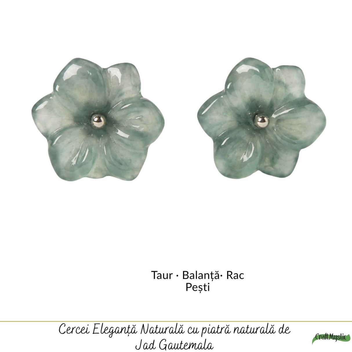 Cercei Argint 925 cu Jad Natural in Forma de Floare – Armonie, Noroc si Feminitate