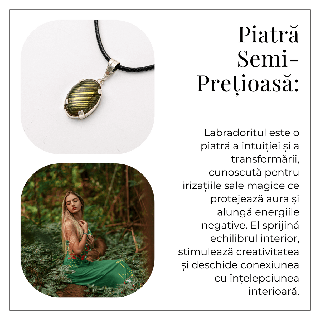Colier cu Labradorit Oval pe Snur Cerat - Claritate Interioara, Intuitie si Lumina Mistica