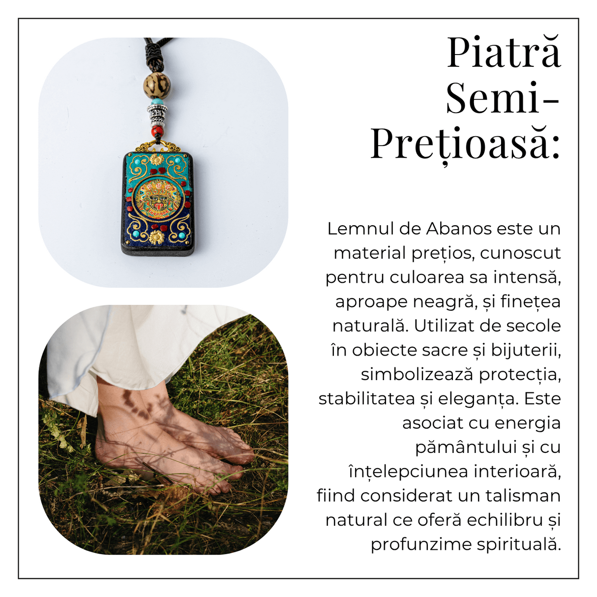 Colier Thangka Nepalez din Lemn de Abanos cu Leul de Zapada - Protectie Spirituala si Echilibru Interior
