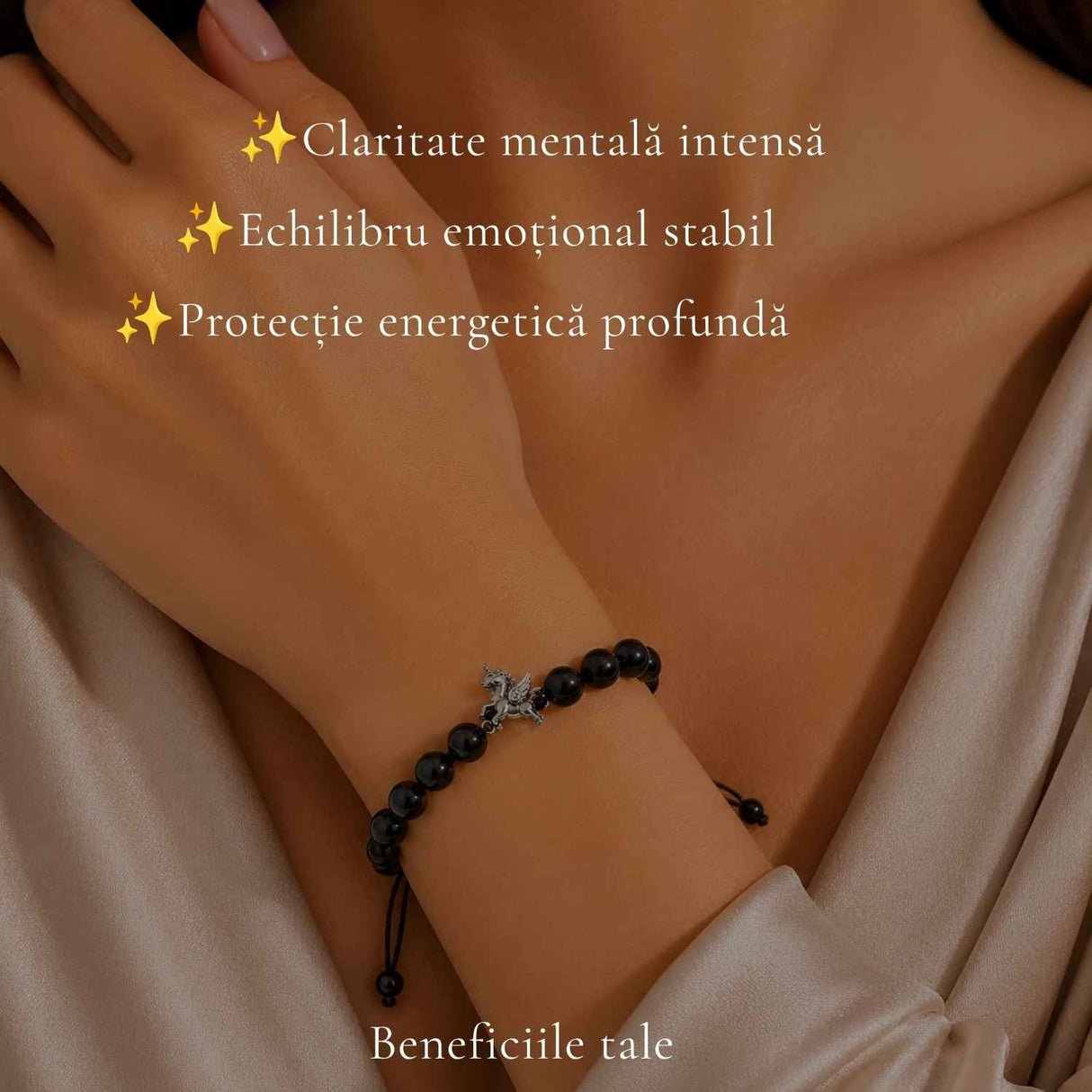Bratara cu Obsidian Natural si Calut – Protectie, Curaj si Libertate