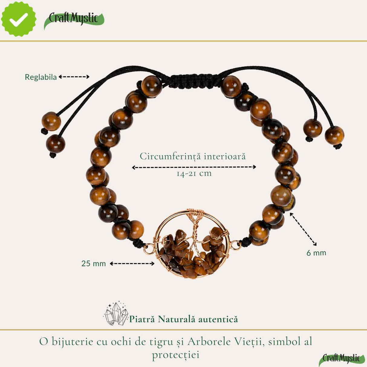 Bratara cu Ochi de Tigru si Arborele Vietii – Curaj, Protectie si Incredere