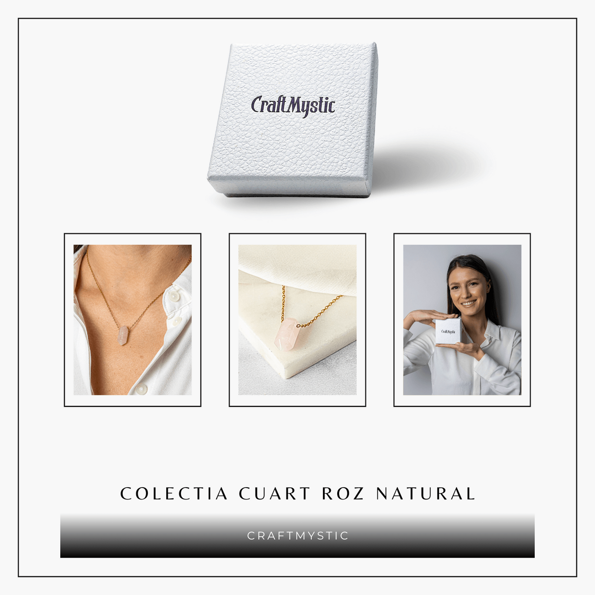 Colier din Cuart Roz Natural cu Pandantiv Fatetat Hexagonal