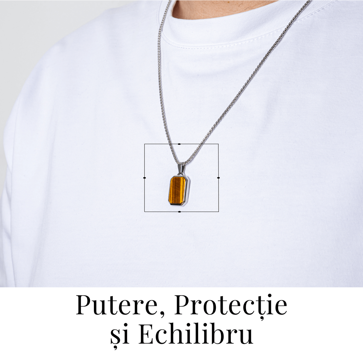 Colier cu Ochi de Tigru Natural si Pandantiv Dreptunghiular - Putere si Protectie