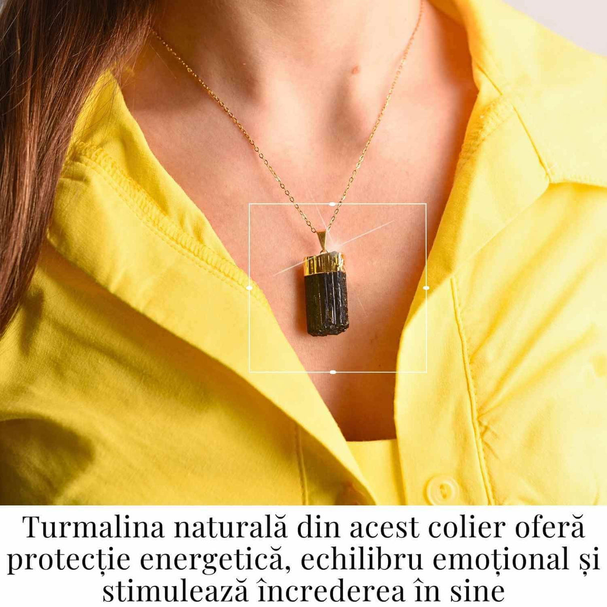 Colier auriu cu pandantiv si Turmalina Neagra cu lant inox - Protectie si Eleganta Naturala