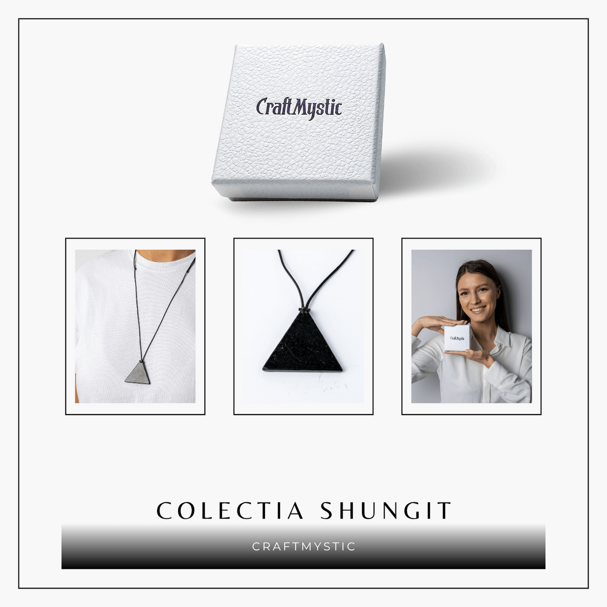 Colier cu Pandantiv Triunghiular din Shungit Natural - Protectie Energetica si Echilibru Interior