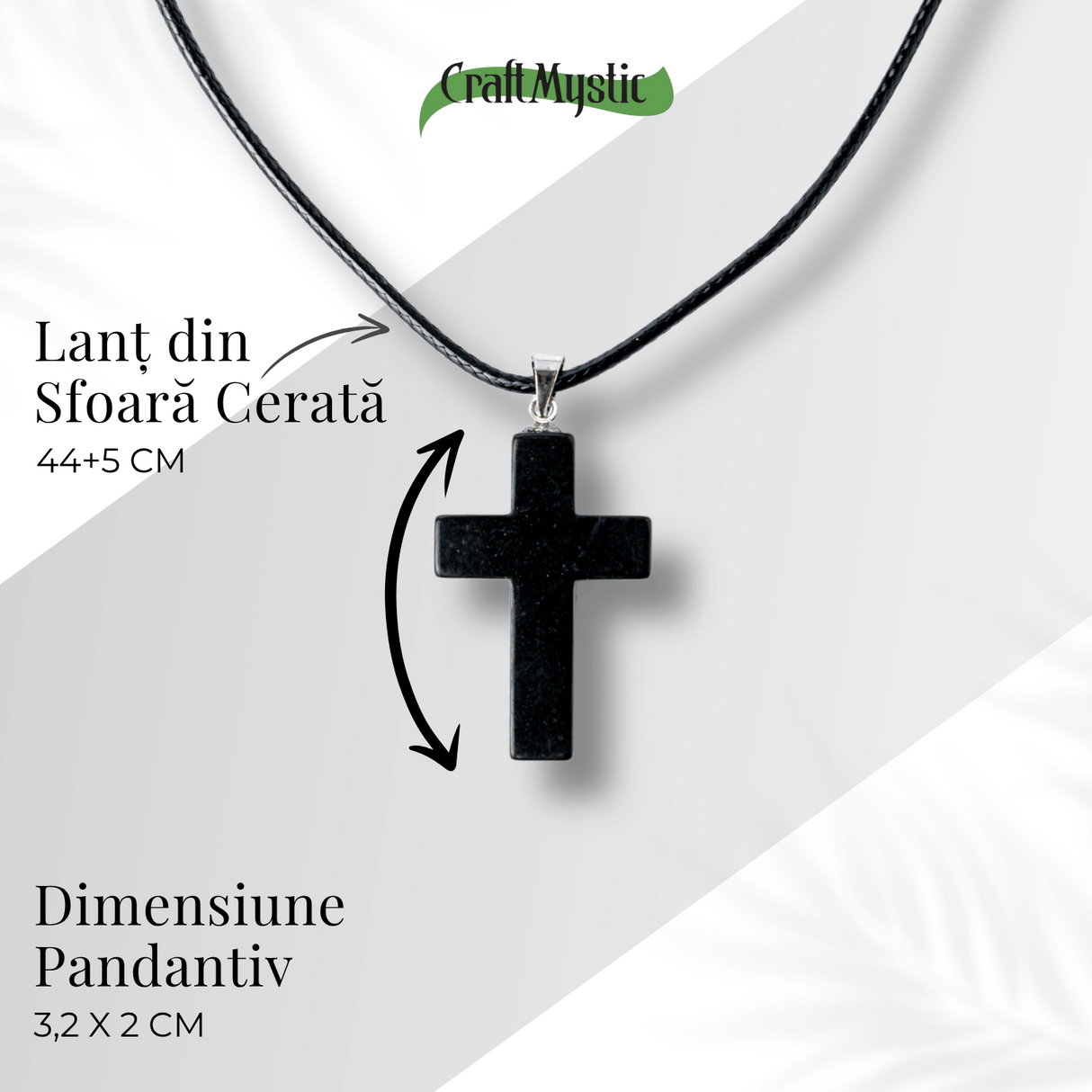 Colier cu Pandantiv Cruce din Shungit Natural - Protectie Energetica si Liniste Interioara