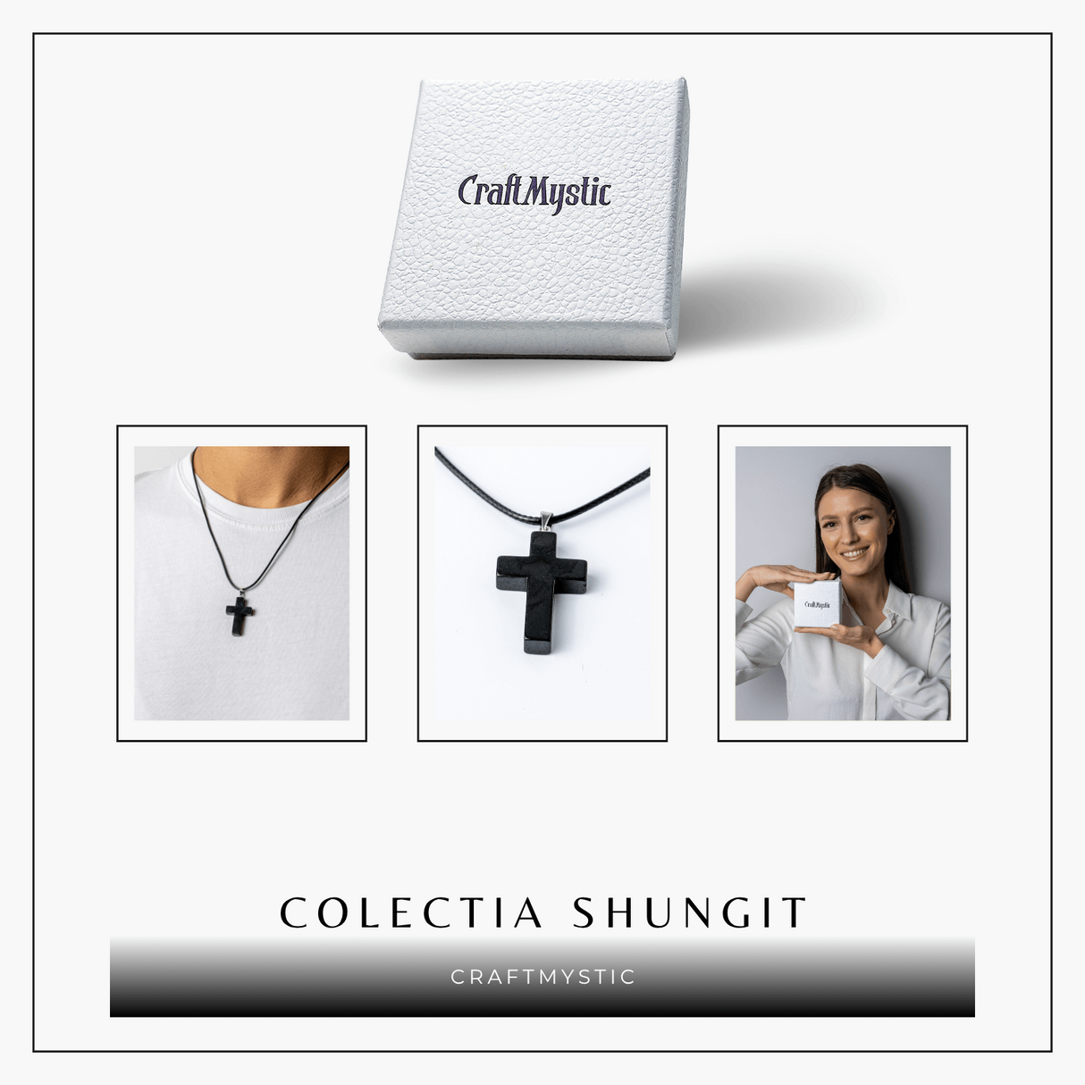 Colier cu Pandantiv Cruce din Shungit Natural - Protectie Energetica si Liniste Interioara