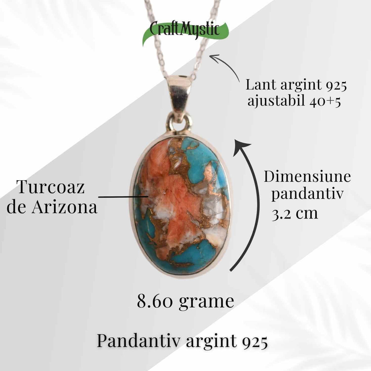 Colier Turcoaz Arizona si Argint 925, 7.77 gr - Protejeaza si Echilibreaza