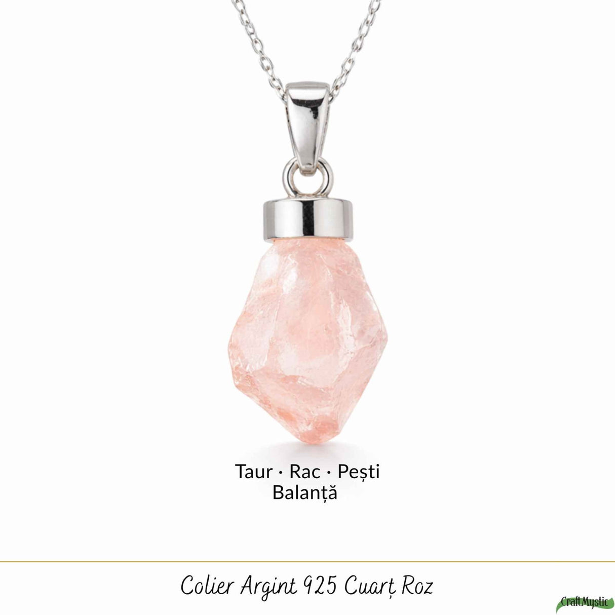 Colier Cuart Roz brut din Argint 925 – iubire autentica si echilibru emotional