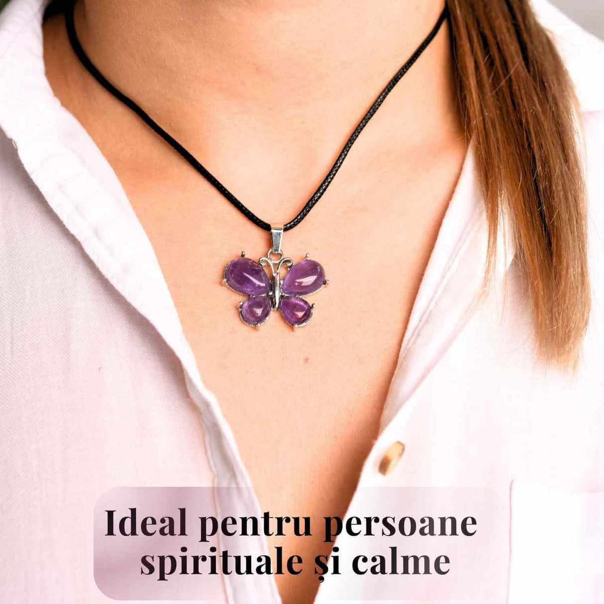 Colier ajustabil fluture cu Ametist - Protecție și Eleganță