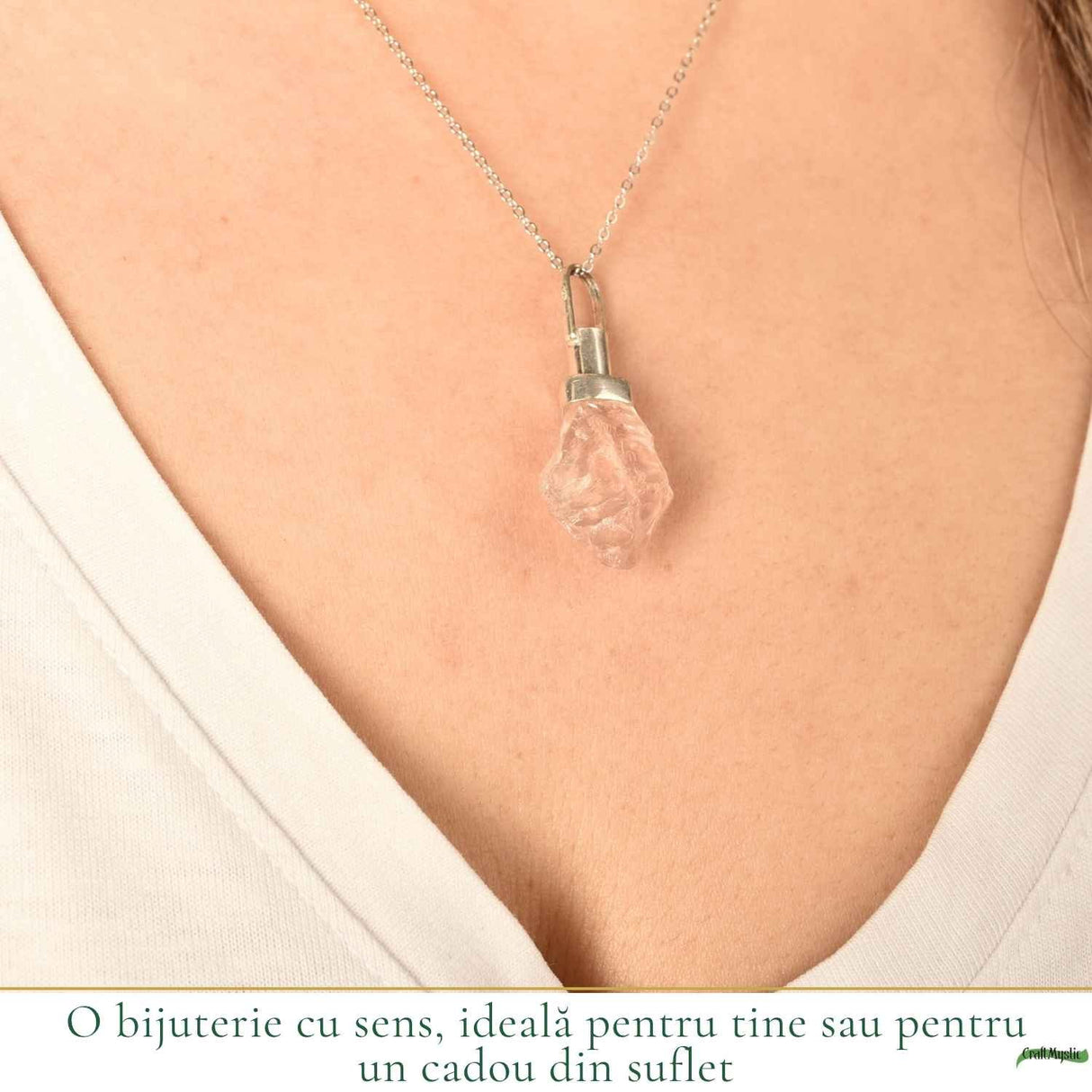 Colier Cuart Roz brut din Argint 925 – iubire autentica si echilibru emotional