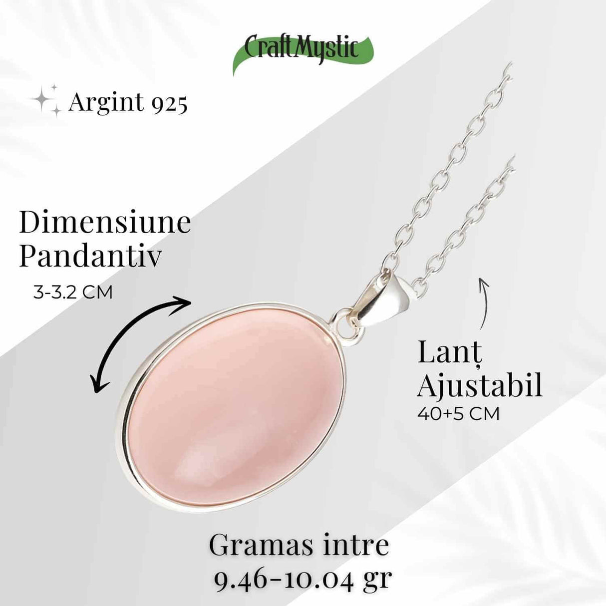 Colier cu argint 925 si piatra din cuart roz natural 9.46 - 10.04 grame - Echilibru si iubire profunda