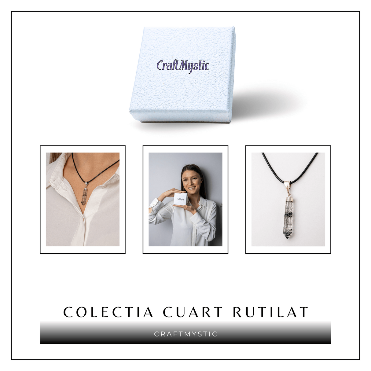 Colier cu Cuart Rutilat in Forma de Varf Lung - Claritate, Protectie si Energie Amplificata