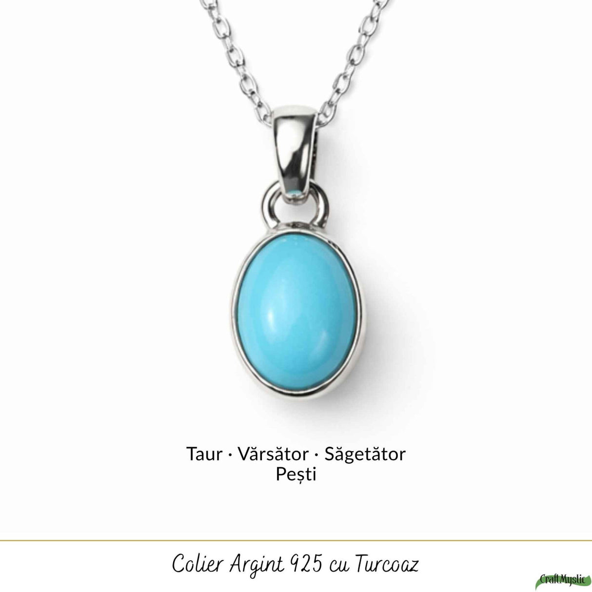 Colier Argint 925 cu Turcoaz Natural Oval – Echilibru si Energie Pozitiva