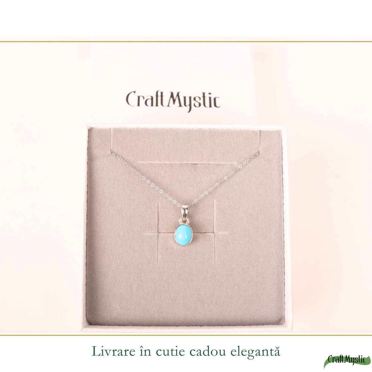 Colier Argint 925 cu Turcoaz Natural Oval – Echilibru si Energie Pozitiva