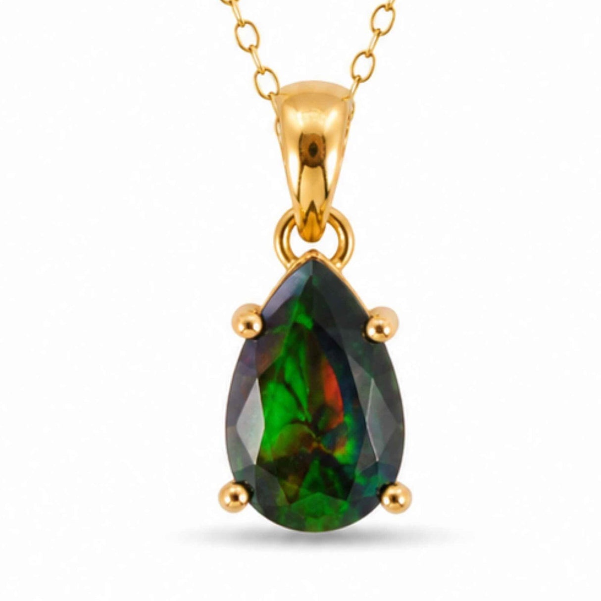 Colier Argint 925 Placat cu Aur 18K cu Opal Negru Lacrima – Eleganta si Intuitie