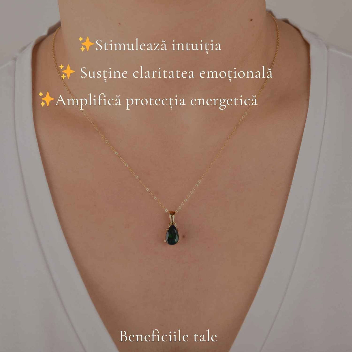 Colier Argint 925 Placat cu Aur 18K cu Opal Negru Lacrima – Eleganta si Intuitie