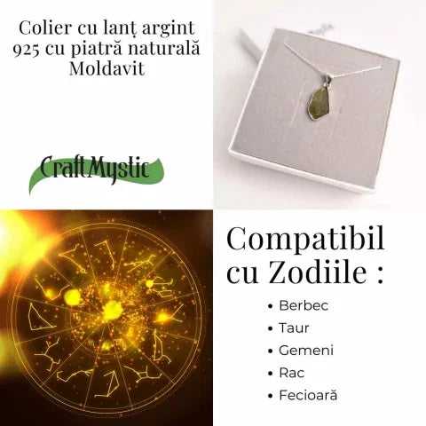 Colier din argint 925 cu moldavit natural, 3.34 gr- Protectie energetica si transformare interioara