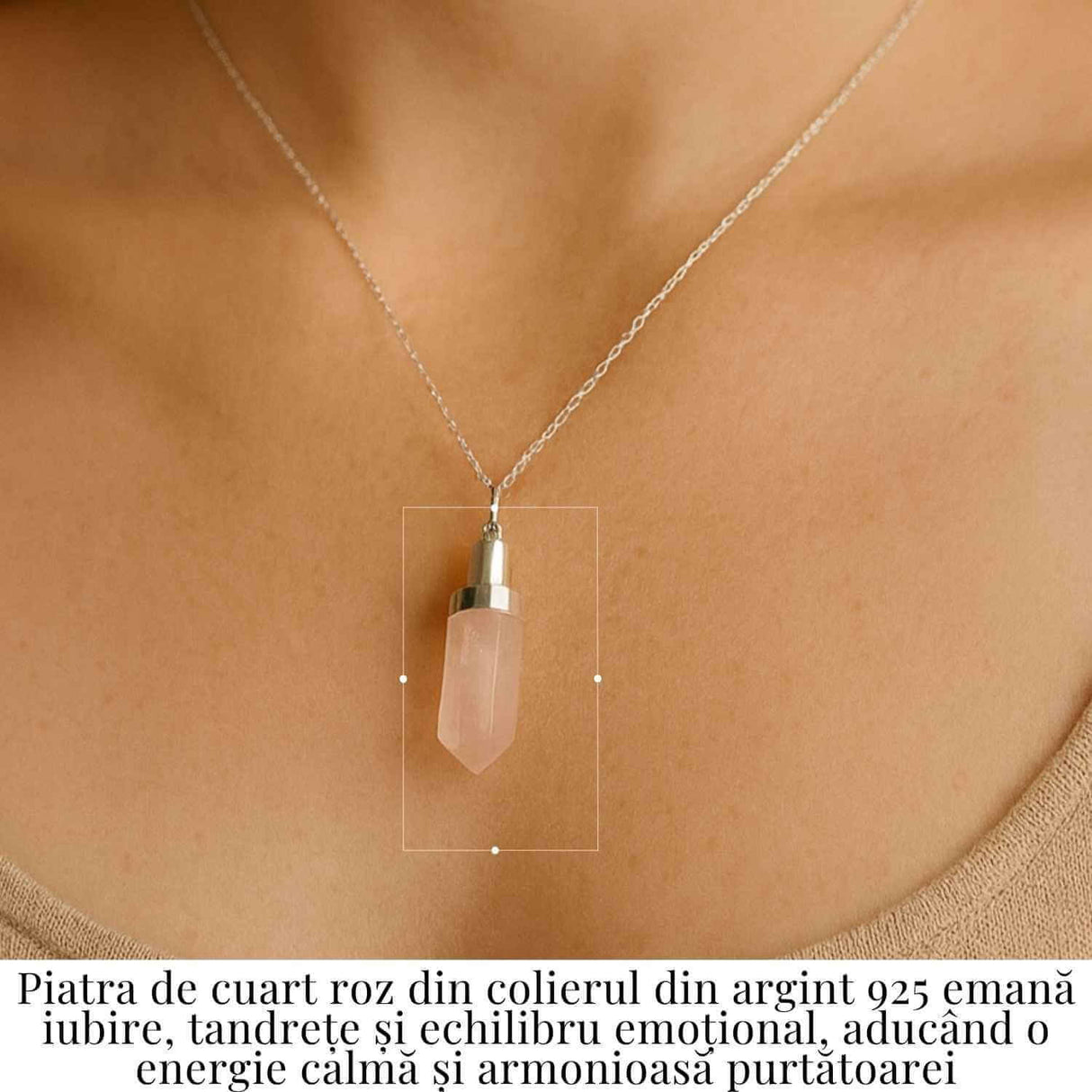 Colier Argint 925 cu Cuart Roz Natural - Echilibru, Iubire si Energie Pozitiva
