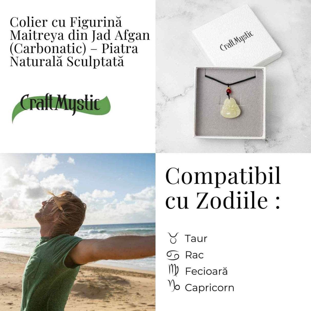 Colier Jad Afgan Natural cu Pandantiv Buddha Maitreya - Intelepciune si Protectie