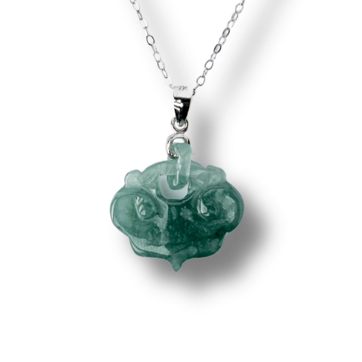 Colier Argint 925 cu Jad Albastru Sculptat Pixiu - Protectie, Echilibru si Prosperitate Interioara