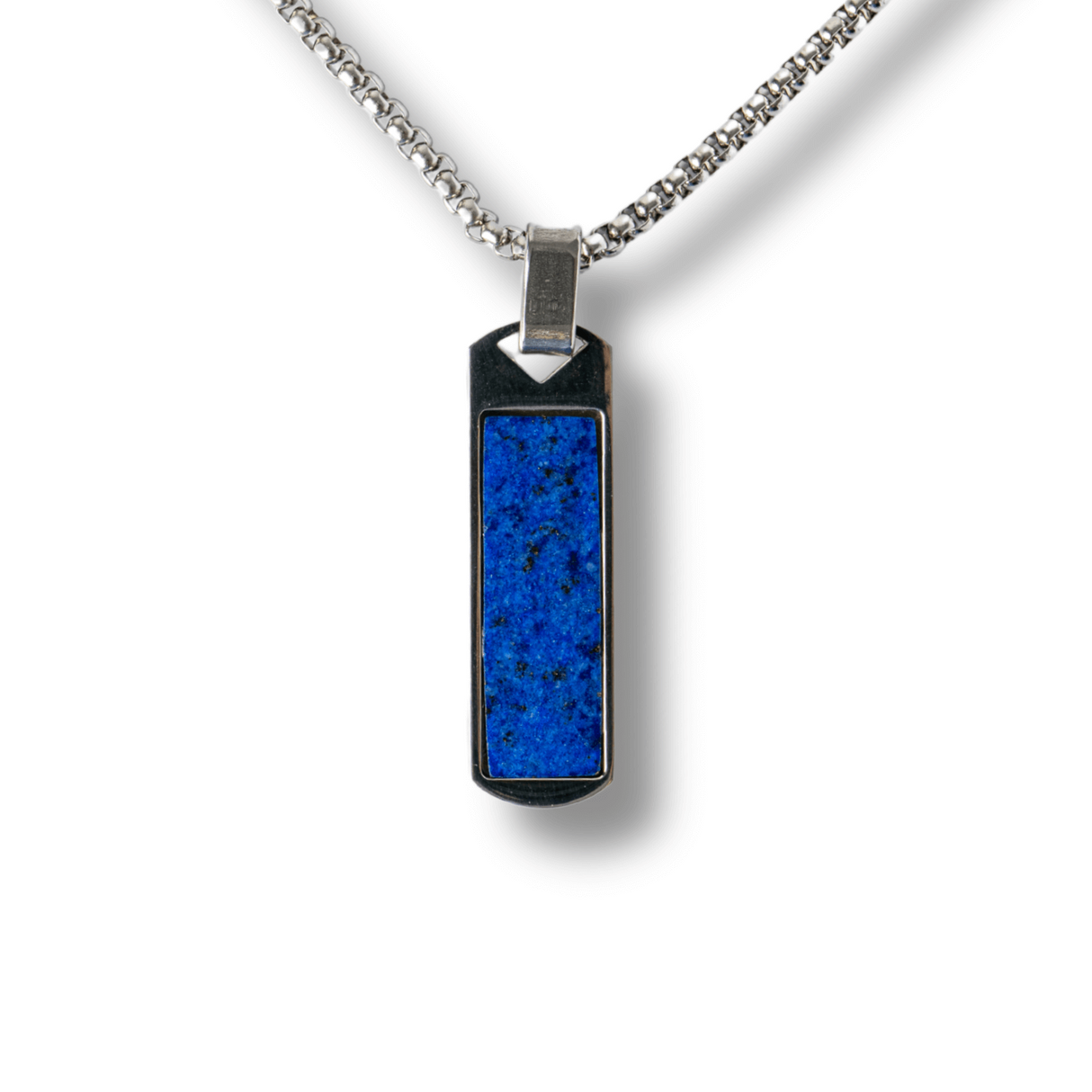 Colier otel inoxidabil cu Lapis Lazuli natural dreptunghiular - Intelepciune si Armonie Interioara