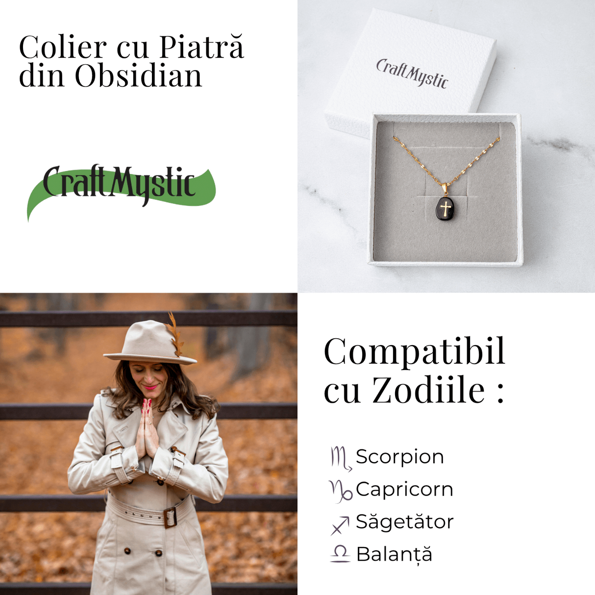 Colier Otel Inoxidabil Auriu cu Obsidian si Cruce - Protectie si Claritate Interioara
