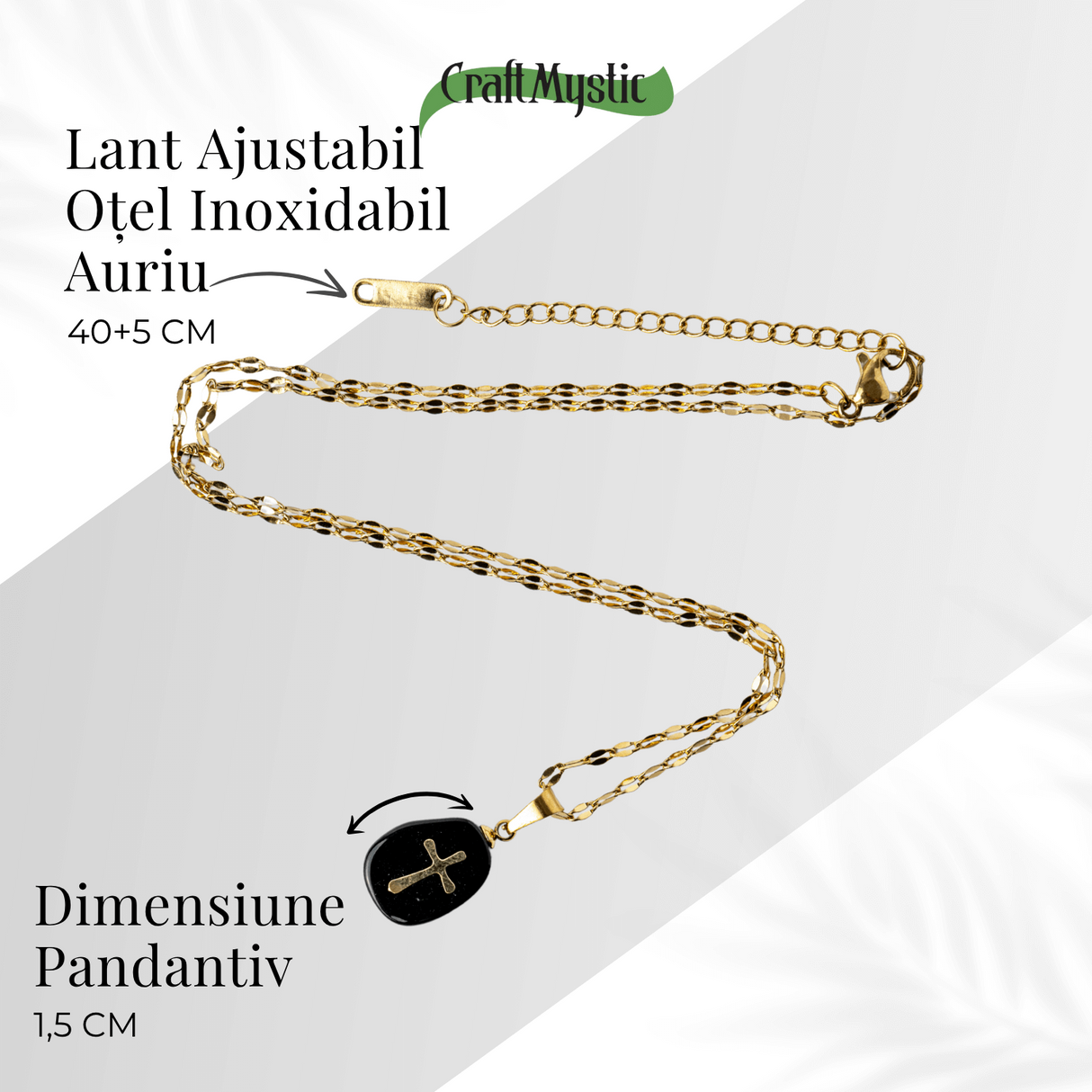 Colier Otel Inoxidabil Auriu cu Obsidian si Cruce - Protectie si Claritate Interioara