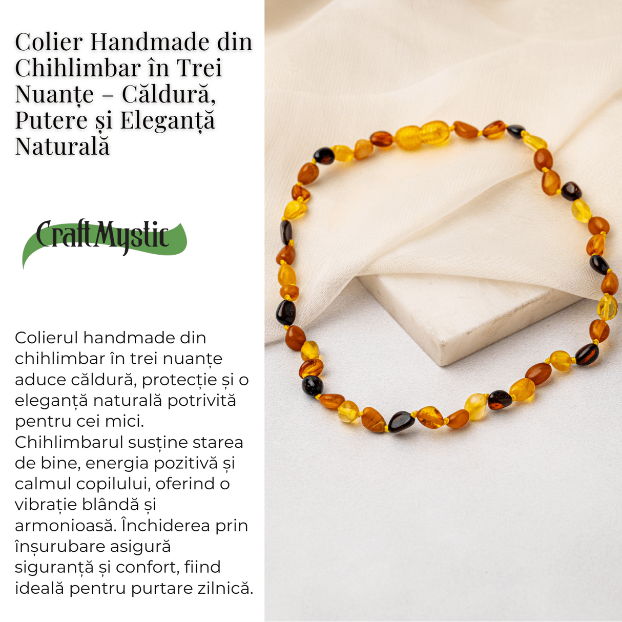 Colier Natural din Chihlimbar Multicolor - Galben si Maro Rosiatic pentru Protectie, Energie si Echilibru