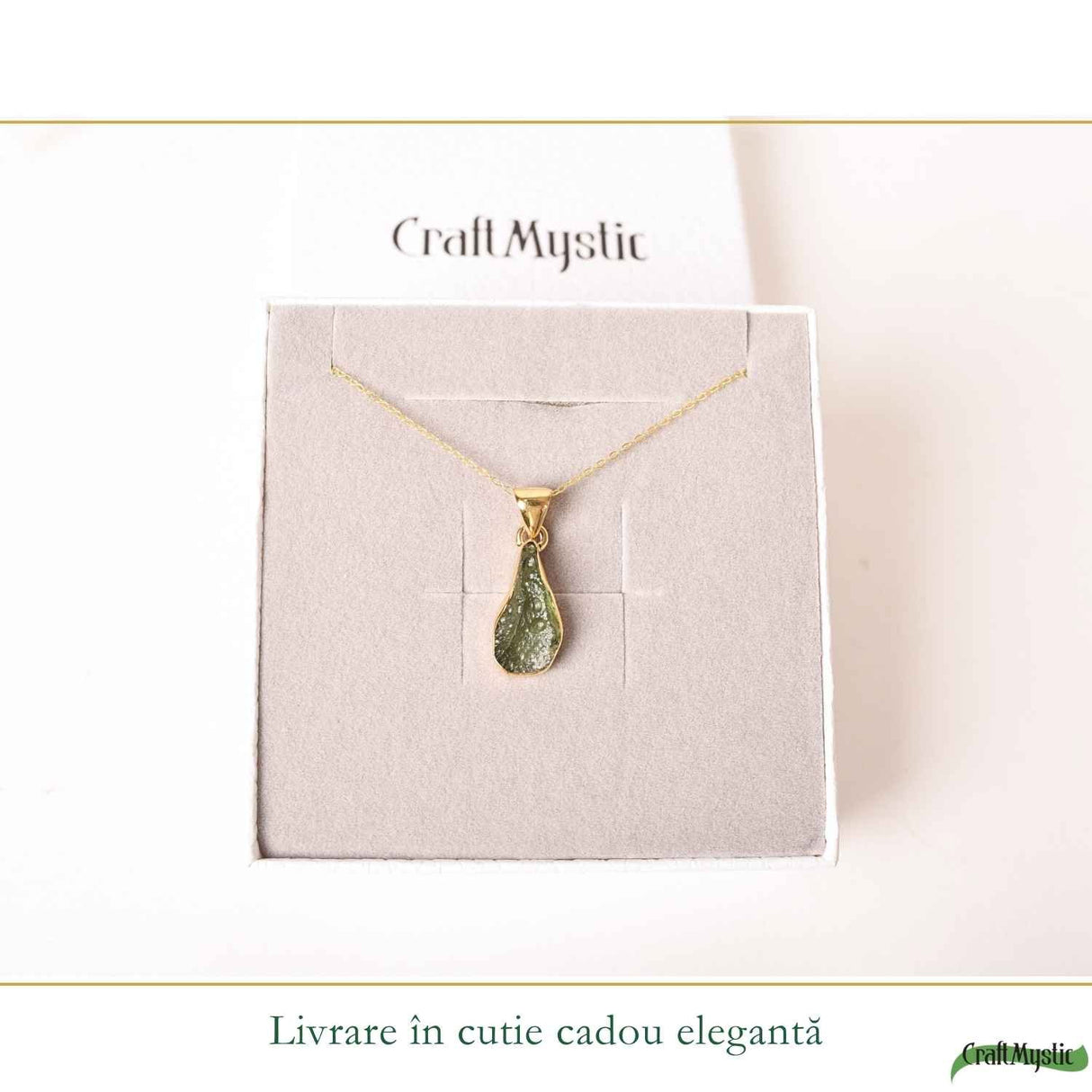 Colier Premium cu Moldavit si Argint 925 placat cu Aur 18K – Claritate, Intuitie si Echilibru
