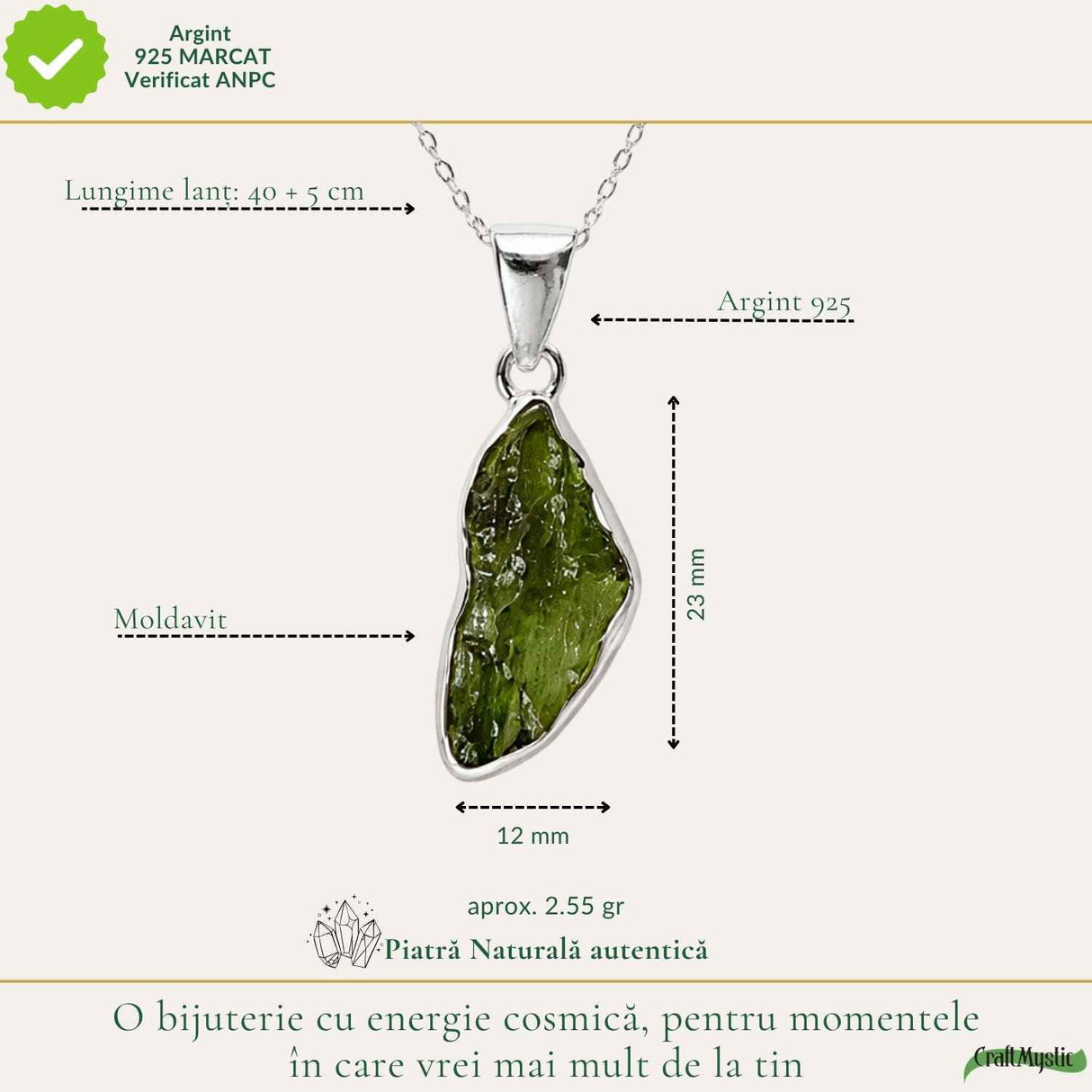 Colier Moldavit Brut Neuniform Argint 925 – Claritate si Transformare Interioara