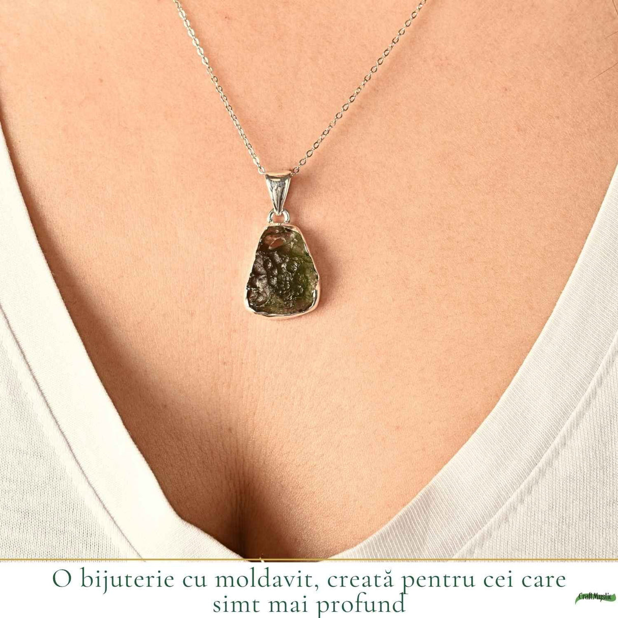 Colier Moldavit Brut Neuniform Argint 925 – Energie Intensa si Claritate