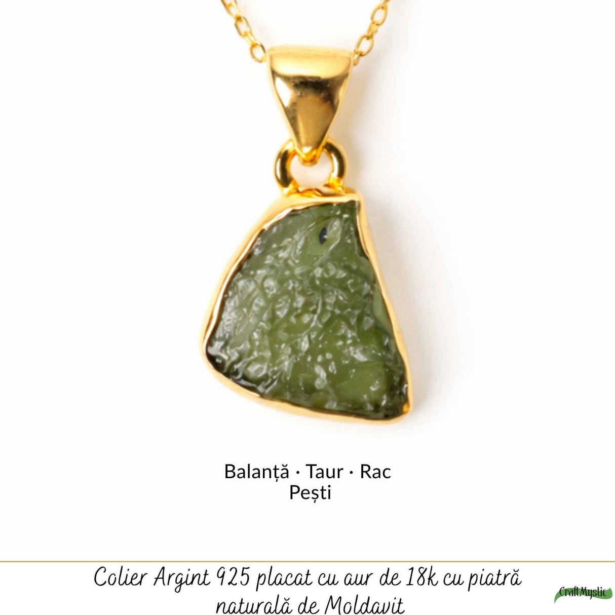 Colier Moldavit Brut Neuniform cu Argint 925 Placat cu Aur 18k – Energie si Claritate Autentica