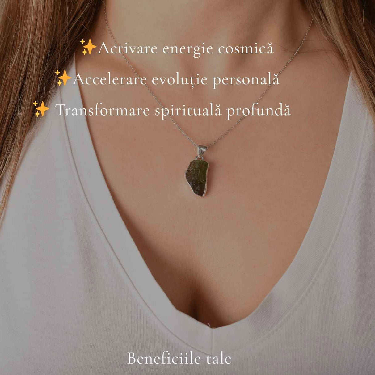 Colier Moldavit Brut Neuniform Argint 925 – Claritate si Transformare Autentics